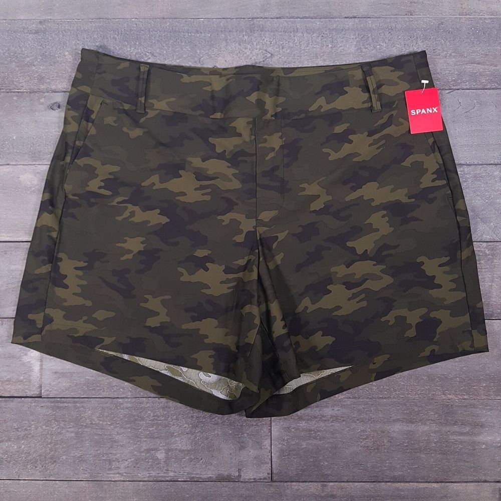 SPANX Pull On Stretch Sunshine‎ 6" Shorts Womens Size 1X Green Camo Athletic
